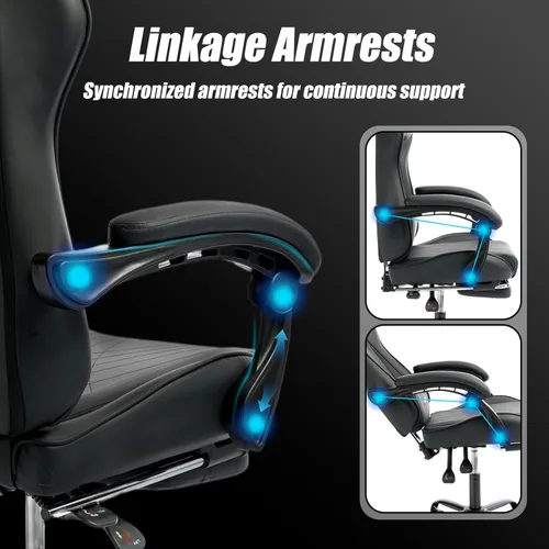 Miniatura 11 de Silla de juegos con reposapiés, silla ergonómica de juego con soporte lumbar y reposabrazos de acoplamiento, silla reclinable para computadora