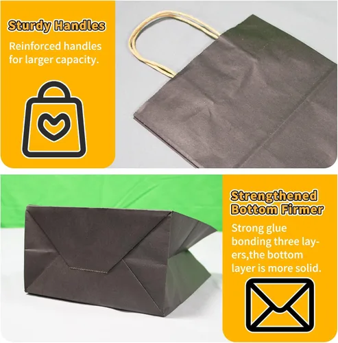 Miniatura 4 de FACEBAG 50 bolsas de papel negras con asas a granel, 8 x 4.25 x 10.5 pulgadas, bolsas de regalo de tamaño mediano para recuerdos de fiesta, comida
