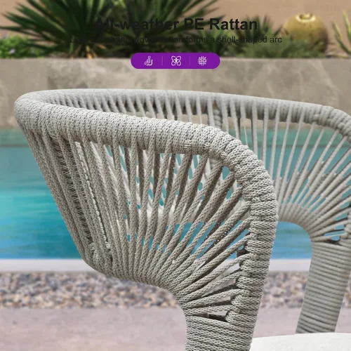 Miniatura 9 de PURPLE LEAF Silla de comedor al aire libre, 2 piezas, para todo tipo de clima, mimbre de mimbre, marco de aluminio, silla de comedor para patio