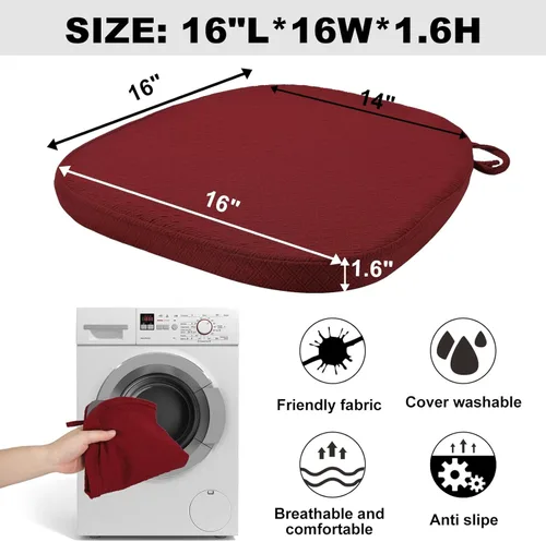 Miniatura 4 de BUYUE Cojines de Espuma Viscoelástica de Lujo para Sillas, Paquete de 6, Jacquard 16" en Forma de U, Cojines Cómodos para Sillas de Comedor, Borgoña