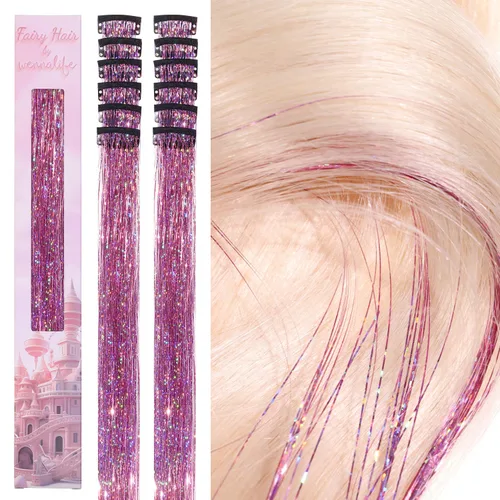 Miniatura 33 de Wennalife 12 piezas de extensiones de cabello azul con clip, extensiones de cabello con clip de colores para niños, pinzas de cabello arcoíris
