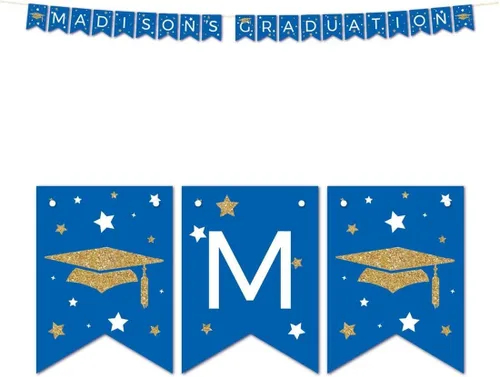 Miniatura 14 de Andaz Press Colección de fiesta de graduación azul real y dorado, banderín colgante con cuerda, Congrats Grad!, 5 pies, 1 juego