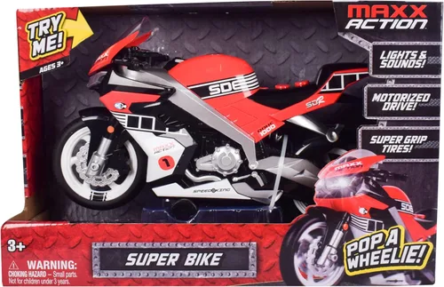 Miniatura 6 de Sunny Days Entertainment Maxx Action Super Bike con función de caballito – Motocicleta de juguete motorizada roja para niños y niñas Vehículo