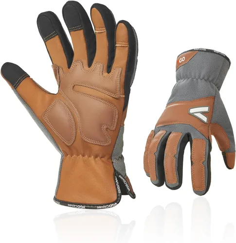 Vgo... Guantes de trabajo para hombres, guantes de trabajo de seguridad de cuero, protección contra arañazos, a prueba de espinas, pantalla táctil