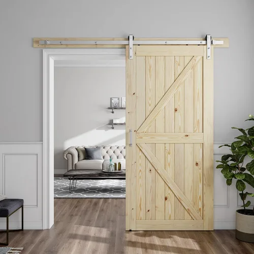 Miniatura 12 de SMARTSTANDARD Puerta corrediza de granero de 24 x 80 pulgadas con kit de herrajes y mango de níquel cepillado de 5 pies, se requiere un montaje