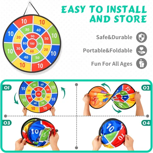 Miniatura 5 de Redllo Juego Combinado de 58 Piezas de Juegos de Carnaval, Tablero de Dardos Derribar Latas Juego de Lanzamiento de Bolsas de Frijoles Fiesta