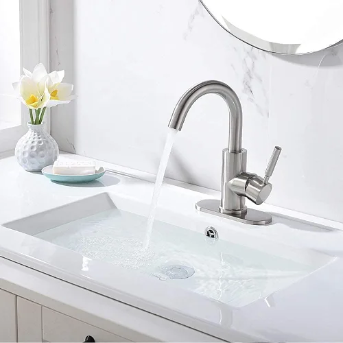 Miniatura 3 de Grifo de acero inoxidable de arco alto de un solo mango para fregadero de precocina/fregadero de bar/fregadero de baño por Phiestina, con placa