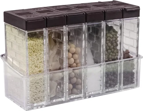 Jucaifu 6 frascos para especias cocteleras, salero y pimentero, dispensador de especias de plástico, salero, caja agitadora de condimentos, juego de