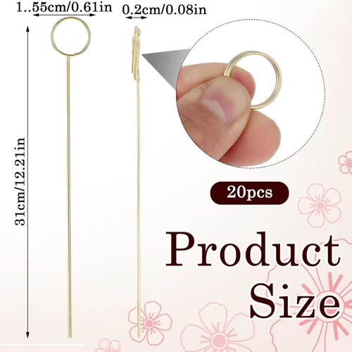 Miniatura 2 de Mabor 20 portatarjetas de metal con diseño floral, clips para números de mesa, soporte para tarjetas de metal dorado, para arreglos florales, bodas