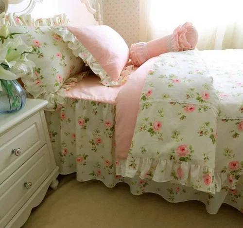 Miniatura 19 de FADFAY Juego de ropa de cama floral estilo campestre francés con estampado de pájaros azules, colección de faldas de cama, 800 hilos por pulgada
