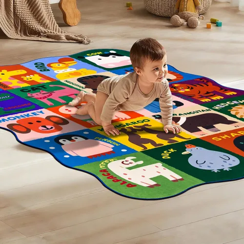 Miniatura 7 de Alfombras infantiles para sala de juegos, 3 x 5 pies, alfombra de área ultra antideslizante, alfombra de juego lavable, bonita alfombra de animales