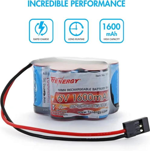 Miniatura 2 de Tenergy Batería recargable de 6V 1600mAh lado a lado, batería de receptor NiMH con conector Hitec para camiones RC, coches RC y RC Hobby Electronics
