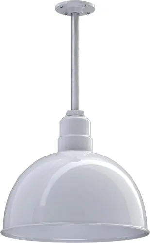Miniatura 70 de Steel Lighting Co. Colgante de cuenco rosa Lámpara montada en el techo Cúpula de 15 pulgadas vástago de 12 pulgadas Estilo granero de acero