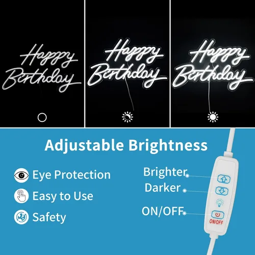 Miniatura 3 de Letrero de neón de feliz cumpleaños para decoración de pared, letrero con luz LED de feliz cumpleaños, luz de neón regulable alimentada por USB
