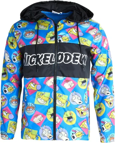 Nickelodeon Chaqueta para hombre - Abrigo cortavientos ligero con capucha - Ropa de calle vintage novedosa para hombre Bob Esponja Rugrats (S-XL)