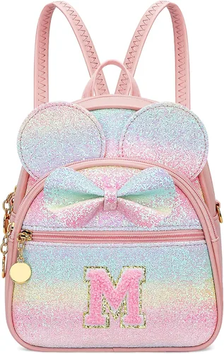 Miniatura 38 de KKXIU Mochilas Mini con Moño Inicial para Niñas y Mujeres, Linda Mochila Pequeña con Asa de Bolso, Regalos Personalizados para Niños, Arcoíris