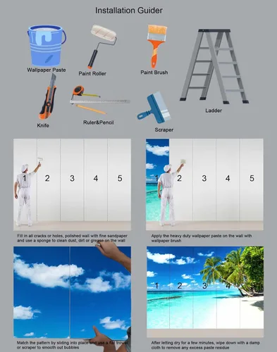 Miniatura 3 de Reyhui - Papel tapiz con imagen de palmera, paraíso tropical, playa, paisaje marino, para paredes de dormitorio, sala de estar, fondo de televisión