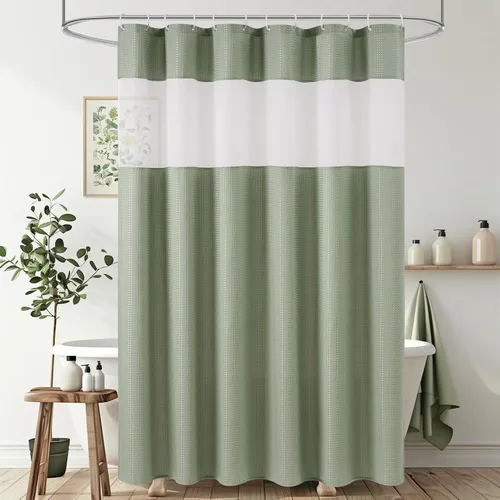 Miniatura 14 de UFRIDAY Cortina de ducha extralarga de 84 pulgadas con tejido de nido de abeja blanco y ventana con malla, cortina de baño decorativa resistente