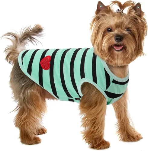 Miniatura 43 de Camiseta a rayas para perros y gatos, chaleco de algodón para primavera, verano, para mascotas, adecuada para mascotas pequeñas y medianas y Amarillo