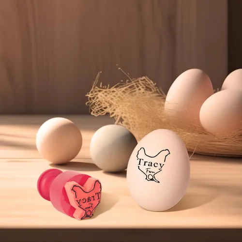 Miniatura 4 de KAINSY Sellos de huevos para huevos frescos, sello de huevo personalizado con almohadilla de tinta, sello de huevo de goma, diseños únicos
