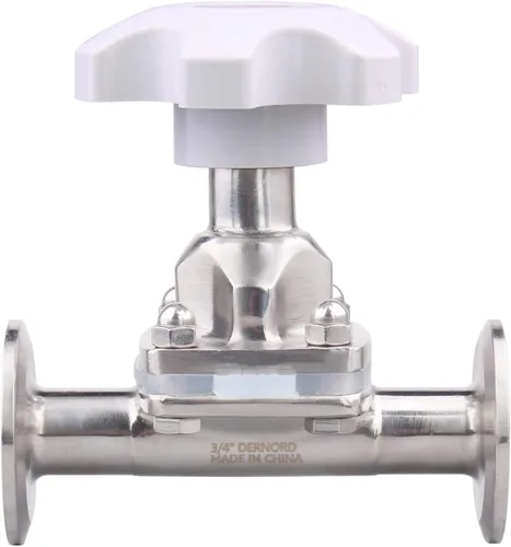 Miniatura 2 de DERNORD Válvula de diafragma sanitaria Sello de silicona Acero inoxidable 316L, 1.5 "Válvula de triple abrazadera (tubo de 1 pulgada OD)
