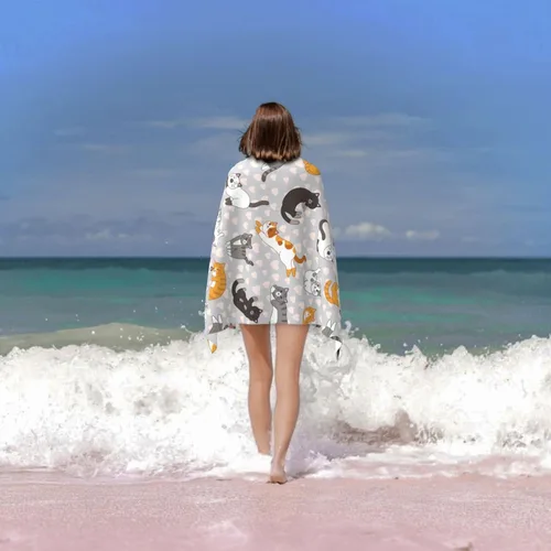 Miniatura 8 de VOOHDDY Toalla de playa con diseño de gato lindo gatito, microfibra suave y absorbente, de secado rápido, toallas de baño de gran tamaño para baño