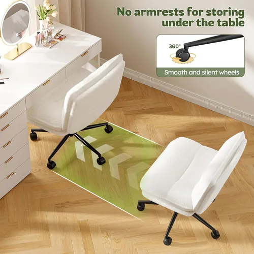 Miniatura 6 de DurayLoly Silla cruzada sin brazos con asiento de 27.6 pulgadas de ancho para sentarse con patas cruzadas, silla de escritorio reclinable de forro