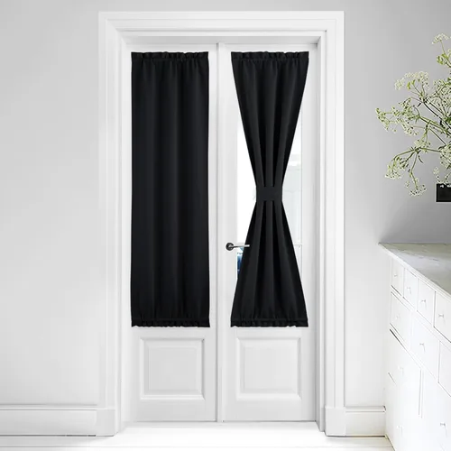 Miniatura 244 de NICETOWN Cortinas opacas unicolor con aislamiento térmico para puerta francesa, granja, oscurecimiento de habitación, puertas y ventanas de Marrón