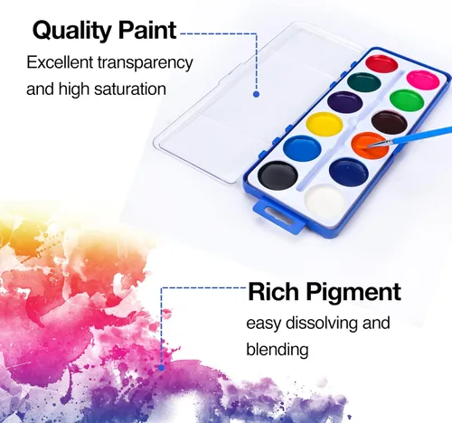 Miniatura 4 de Juego de 42 pinturas de acuarela para niños, 12 colores de acuarelas con pincel, juego de pintura de acuarela para niños para recuerdos de fiesta