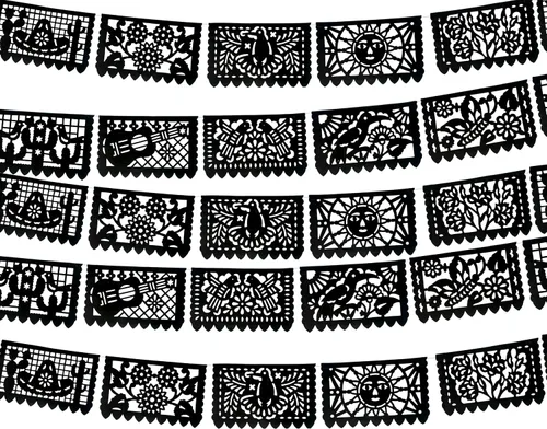 Miniatura 9 de Pancartas de papel picado negras, decoraciones de fiesta, pancarta de fiesta mexicana, banderines, guirnaldas, serpentinas para bodas, quinceañeras