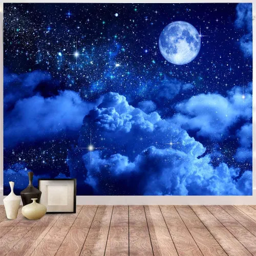 Miniatura 13 de Aidatain Tapiz de luna azul cielo nocturno nube creciente tapiz grande de 80 pulgadas 60 pulgadas 60 pulgadas de tela de franela temática de luz