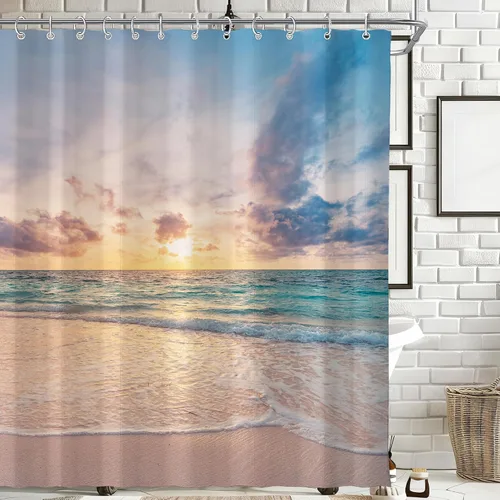 Miniatura 16 de Cortina de Ducha Pequeña de Cabina para RV de Medio Tamaño Océano Playa Costera Seaside para Baño 36A*72A Pulgadas Náutica Verano Playera Decoración