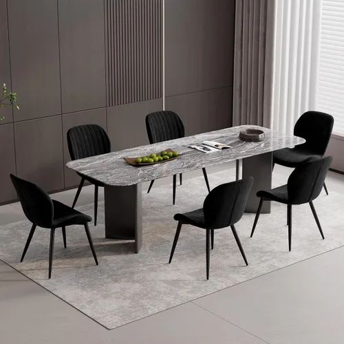 Miniatura 28 de Juego de 2 sillas de comedor de tela moderna, sillas de comedor tapizadas con cojines gruesos, patas de metal, sillas de respaldo sin brazos