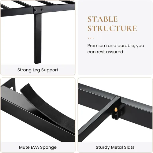 Miniatura 6 de SHA CERLIN Marco de cama tamaño completo con cabecera moderna, base de plataforma de metal resistente con pie de cama cuadrado y soporte de 13 Marrón