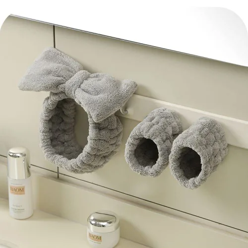 Miniatura 5 de Diadema para lavar la cara, spa, pulseras de secado rápido, absorbente, para mujer, 6 unidades (negro y gris)