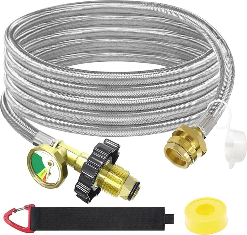 Miniatura 8 de Manguera adaptadora de propano trenzada de acero inoxidable de 12 pies con calibre, adaptador de manguera de tanque de propano convertidor de 1 lb a