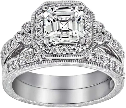 Miniatura 11 de Tienda Collection Platinum-Plated Sterling Silver Antique Ring set with Asscher-Cut Infinite Elements Cubic Zirconia
