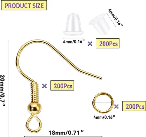 Miniatura 3 de 600 ganchos hipoalergénicos para aretes, kit de fabricación de aretes dorados, con parte trasera de aretes y anillos para hacer joyas (dorado)