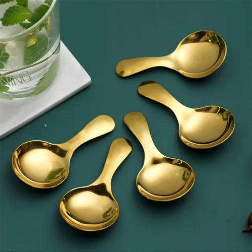 Miniatura 2 de Juego de 6 cucharas de mango corto, mini cucharas de sal de acero inoxidable para condimentos, postres, té, café, pasteles, azúcar, cuchara