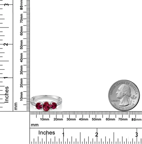 Miniatura 84 de Gem Stone King Anillo de compromiso de 3 piedras preciosas de oro blanco de 10 quilates con piedra natal y diamantes cultivados en laboratorio