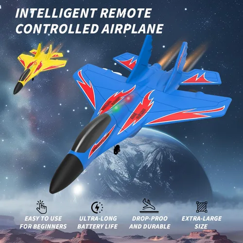 Miniatura 2 de Aviones de control remoto de espuma QFCST RC, juguetes de combate con control remoto, avión de combate RC de 2 canales 2.4Ghz con luz, aviones