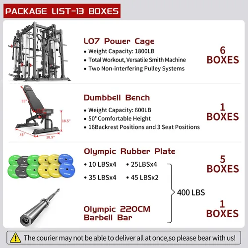Miniatura 9 de Rack Multiusos para Sentadillas, Conjunto de Rack de Pesas Smith Machine con Sistema de Crossover de Cables, Racks de Potencia para Gimnasio en L07