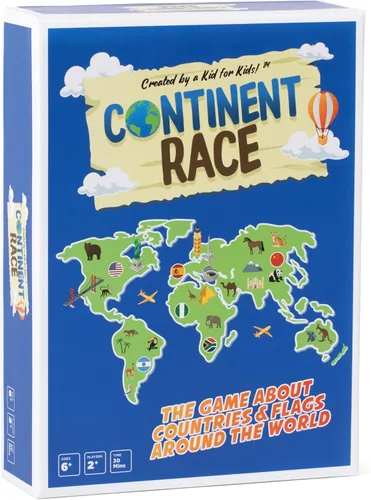 Continent Race Geography - Juego de mesa educativo para niños, preadolescentes, familia, amigos, profesores y aulas - Aprende sobre banderas y