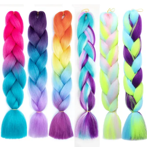 Miniatura 26 de Xiaofeng Extensiones de cabello trenzado coloridas Ombre de 61 cm, 3 unidades, trenzas Jumbo de alta temperatura para trenzas en zigzag y trenzas