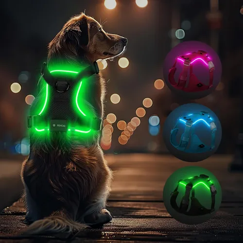 Arnés con luz para perro, arnés reflectante para mascotas, recargable, arnés de chaleco LED para pasear por la noche, chaleco de seguridad ajustable