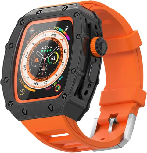 Miniatura 8 de Estuche de Lujo para Apple Watch Ultra 3/2/1 49mm Banda FKM, Cubierta de Metal con Parachoques Resistente + Vidrio Incorporado + Correa