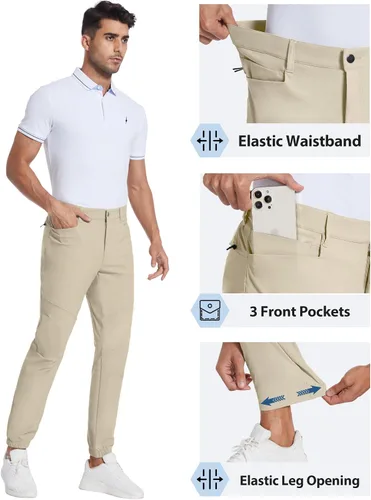 Miniatura 4 de PULI Pantalones deportivos de golf elásticos para hombre con 4 bolsillos, impermeables, ajustados, para senderismo, casual, viajes, trabajo