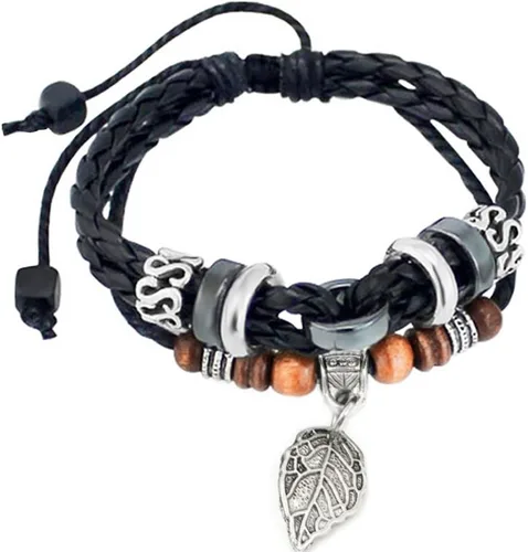 Miniatura 15 de Suyi brazalete ajustable con varias capas, de cuero tejido trenzado con cruz. Pulsera tipo esclava.