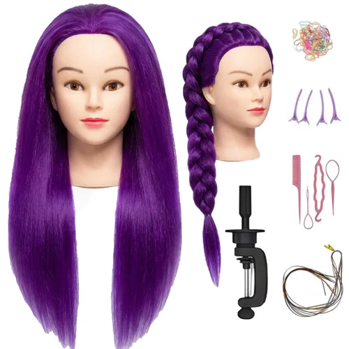 Miniatura 12 de Maniquí de cabello 100% real, de 16 pulgadas, cabeza de entrenamiento, maniquí de cosmetología, para peluquería, práctica, trenzar el cabello