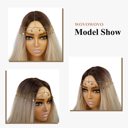 Miniatura 6 de WOVOWOVO Diadema dorada para la cabeza para mujeres y niñas, disfraz de diosa, lentejuelas, accesorios para el cabello, festival de Halloween indio